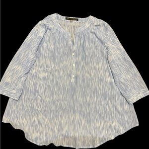 Rose & Olive Blue Ikat Print Tunic Blouse Size M Boho Long Sleeve